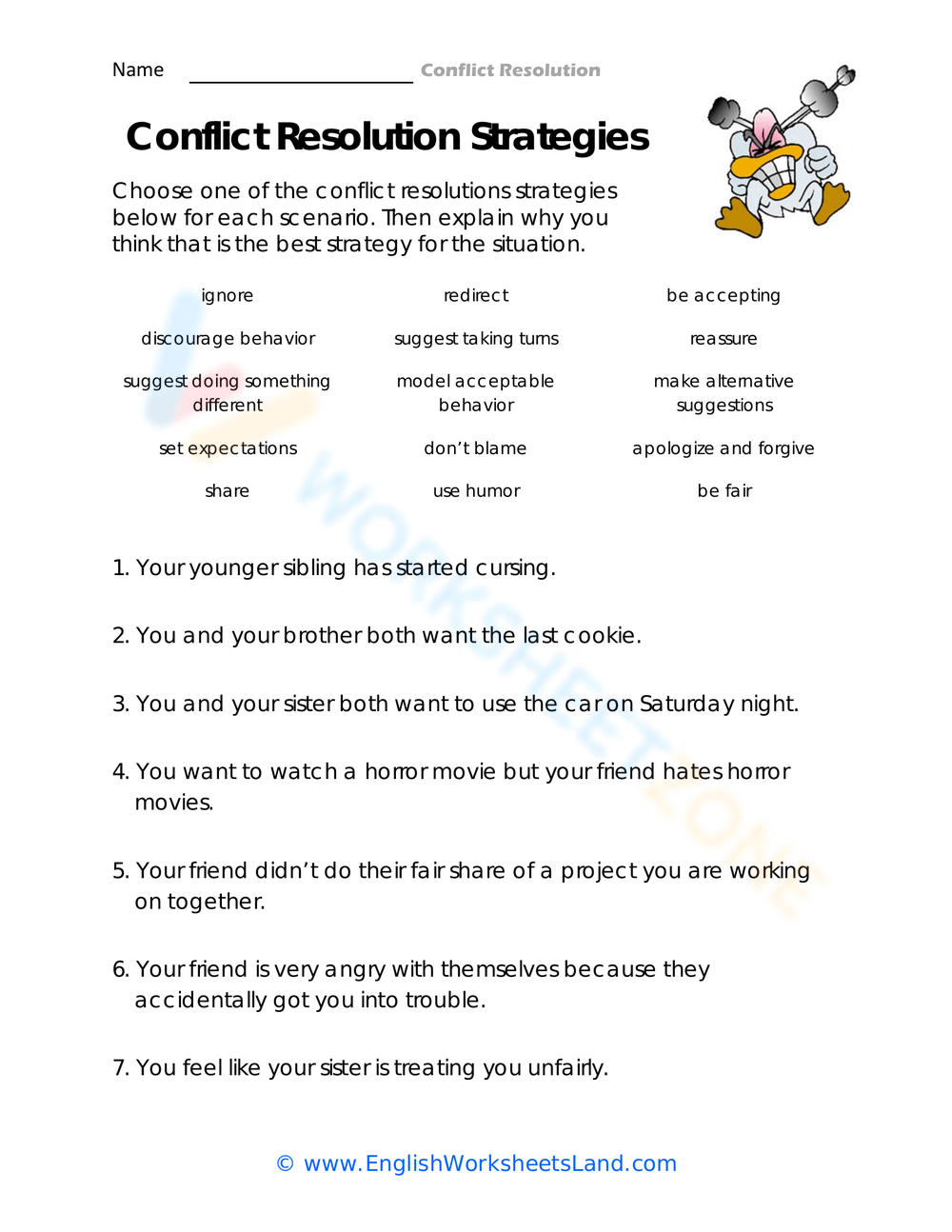 free printable conflict resolution worksheets
