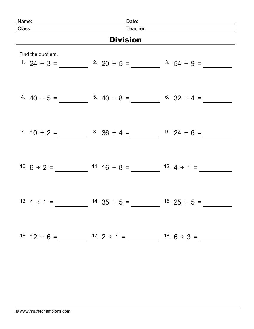 division practice worksheets printable