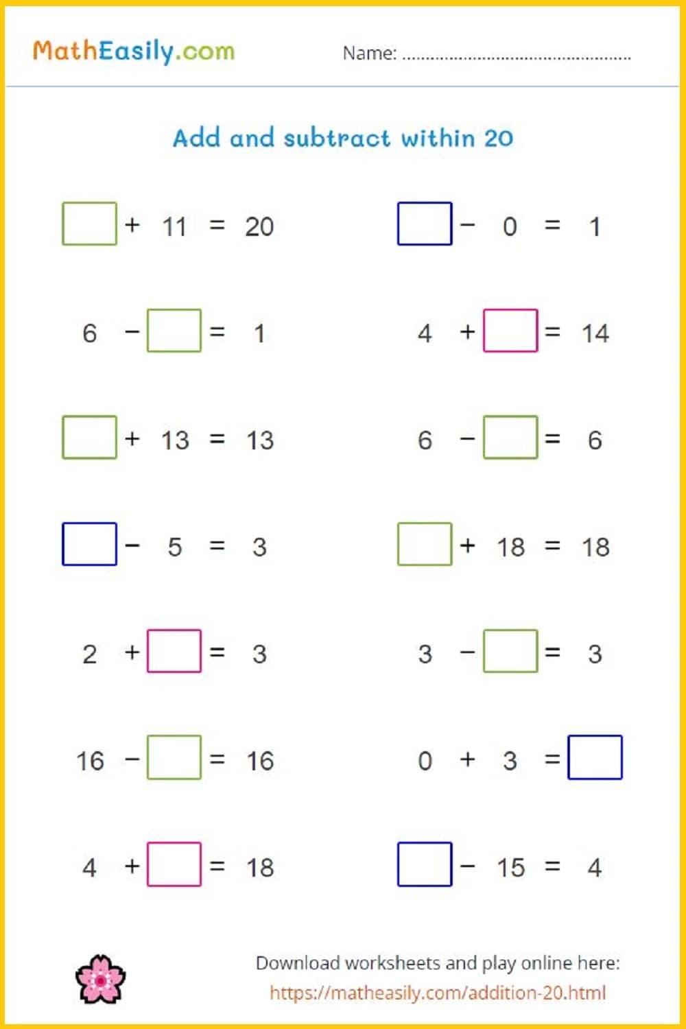 maths worksheet for class 1