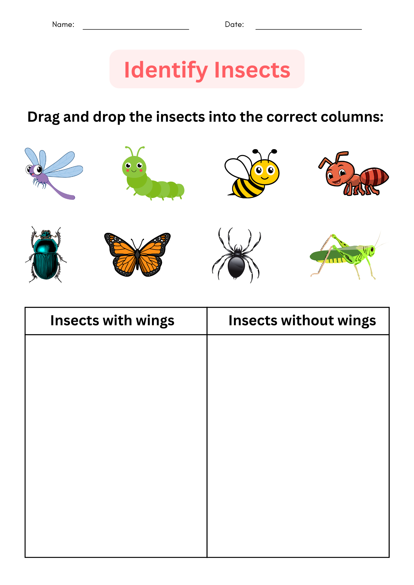 Printable Insects Worksheet For Kindergarten Identify And Matching For Grade 1 Made By Teachers Printable Insects Worksheet For Kindergarten Identify And Matching For Grade 1 Made By Teachers