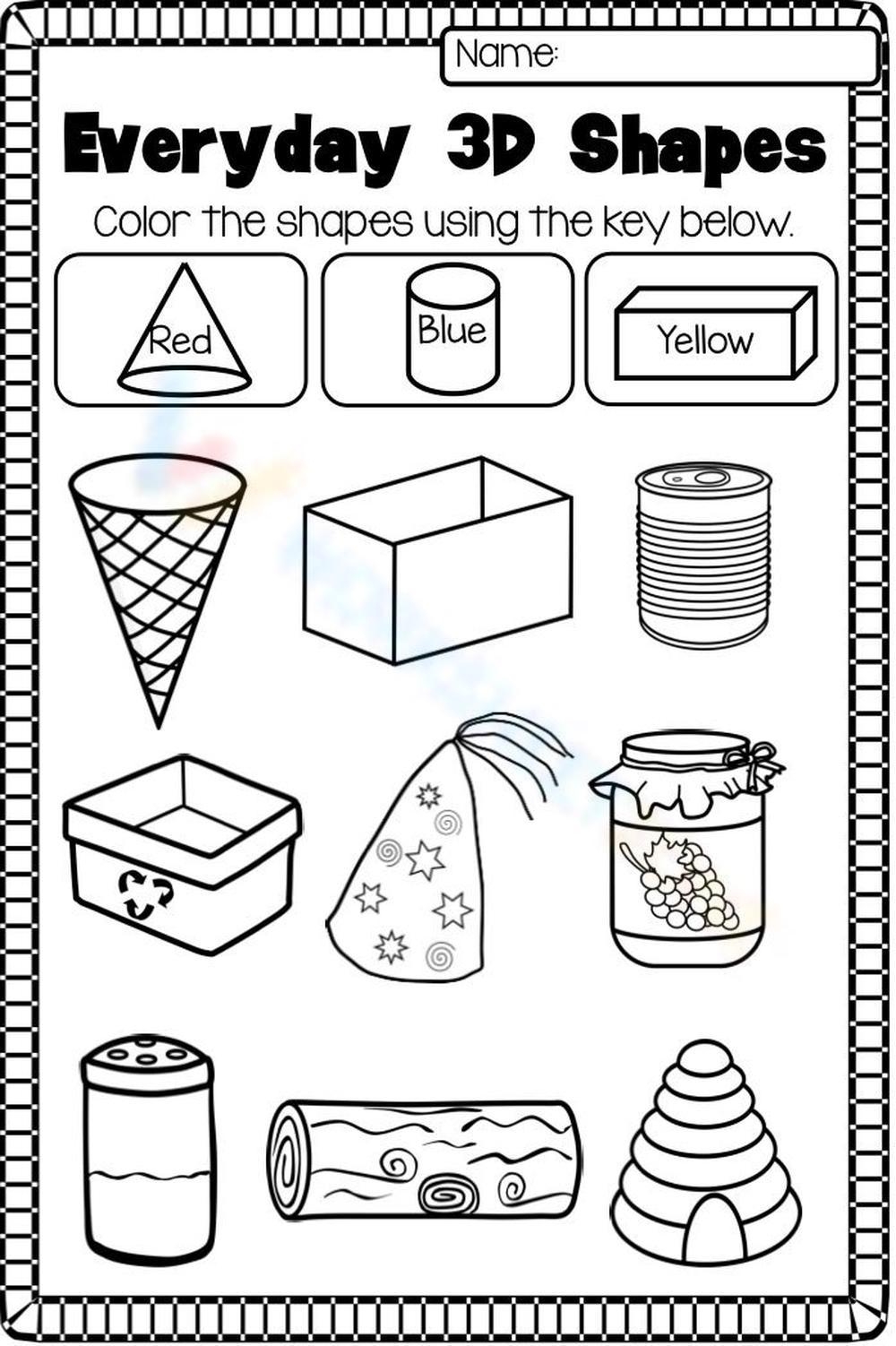 Printable Kindergarten 3D Shapes Worksheets
