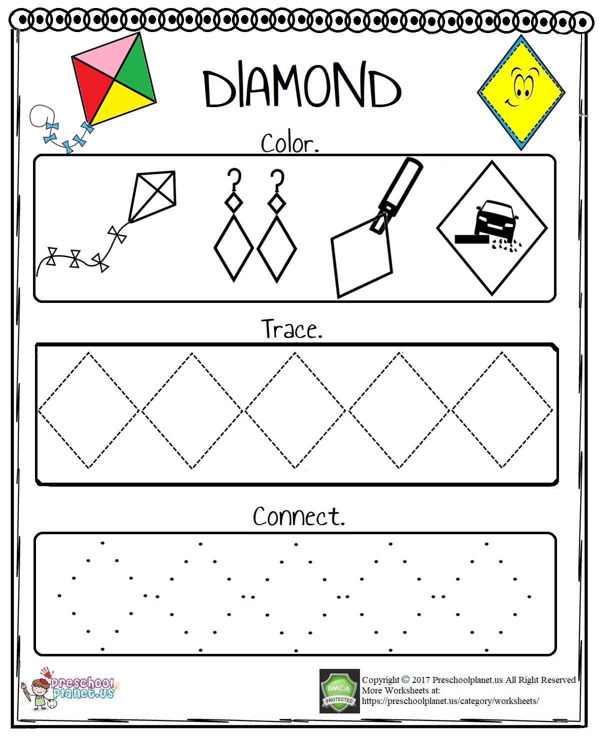 Printable Kindergarten Diamond Worksheets Download