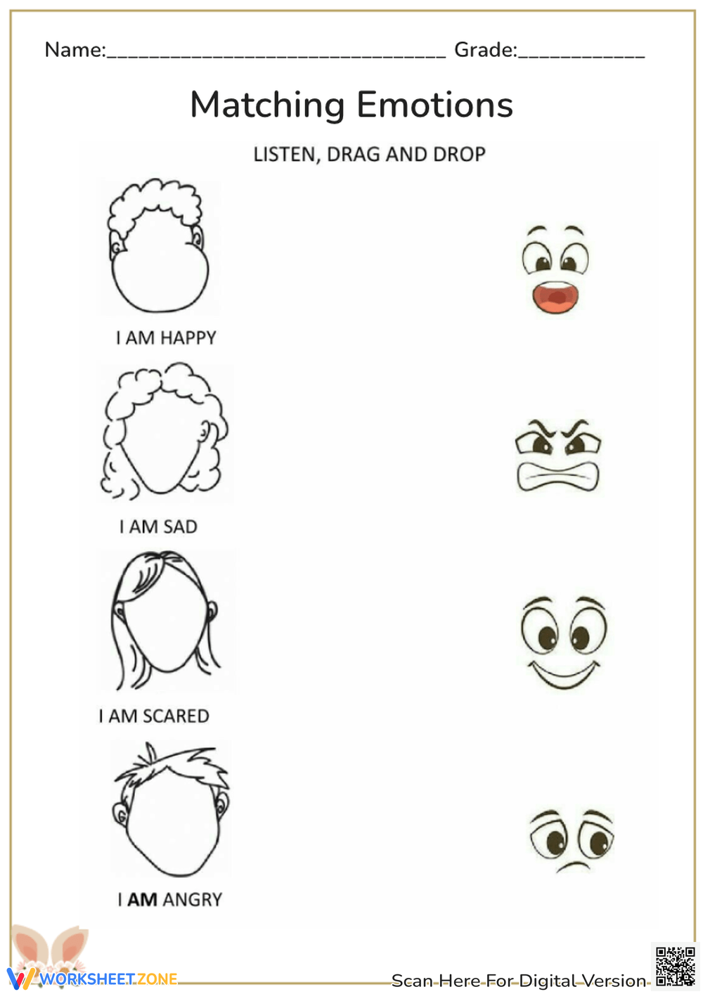 matching emotions worksheet for kindergarten matching emotions worksheet for kindergarten