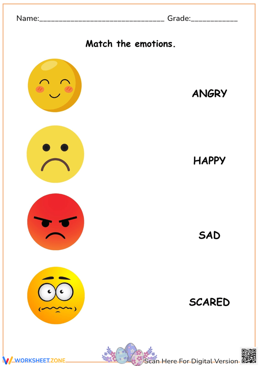 Printable Kindergarten Emotion Feeling Matching Worksheets