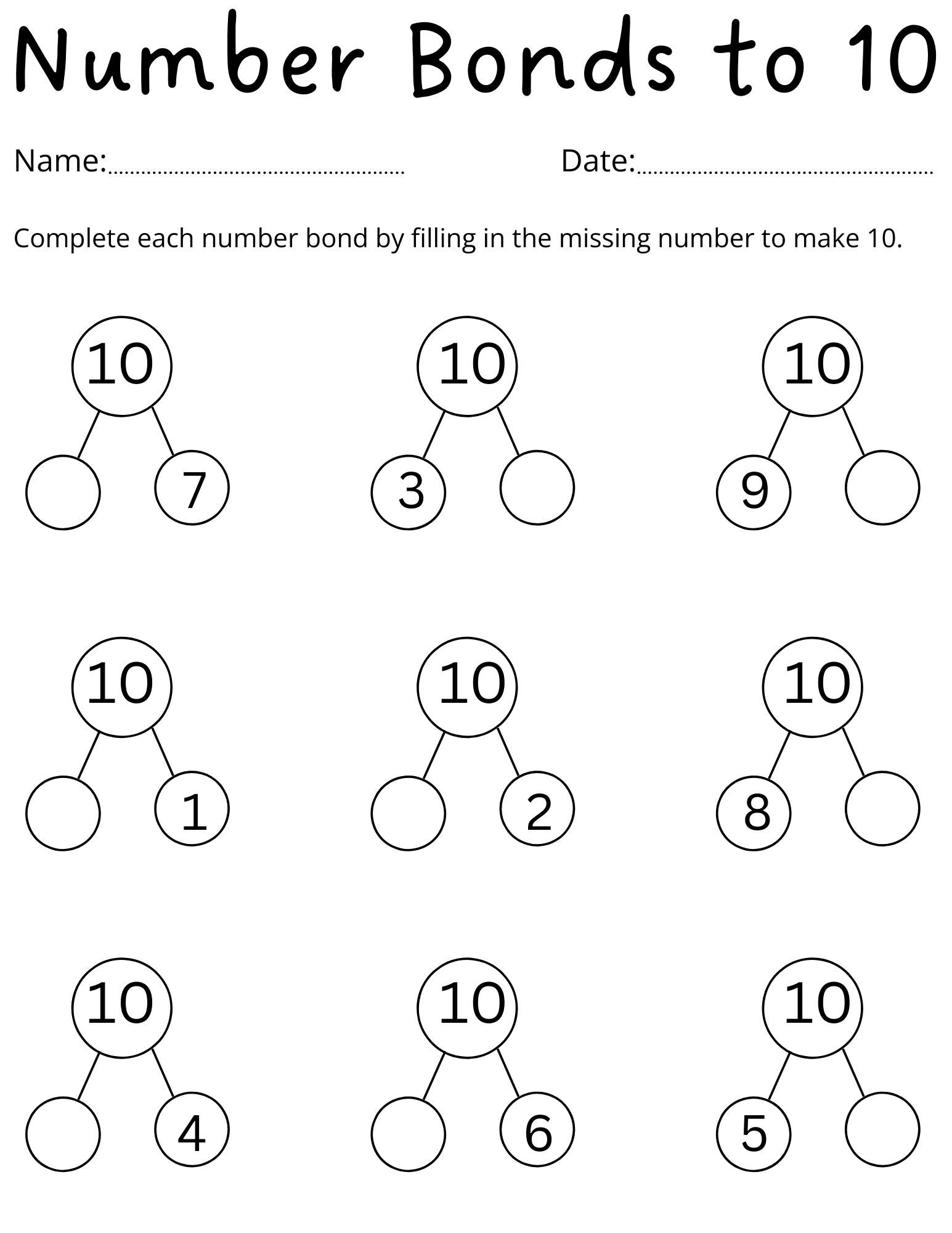 Printable Kindergarten Number Bonds To 10 Worksheet Made By Teachers