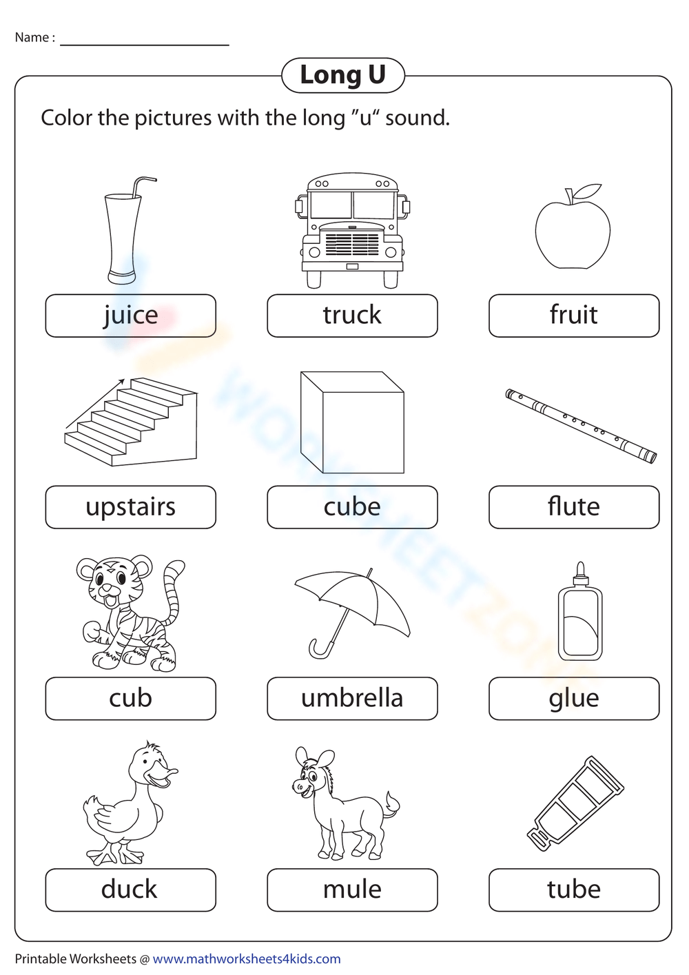 phonics long u worksheet