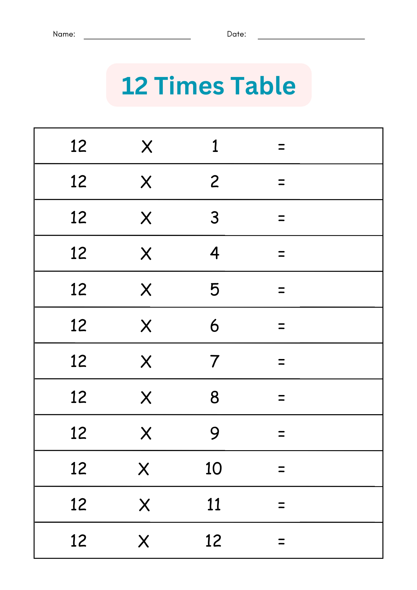 Printable Multiplication Times Tables 1 To 12 Exercises Worksheets For Grade 1 Made By Teachers