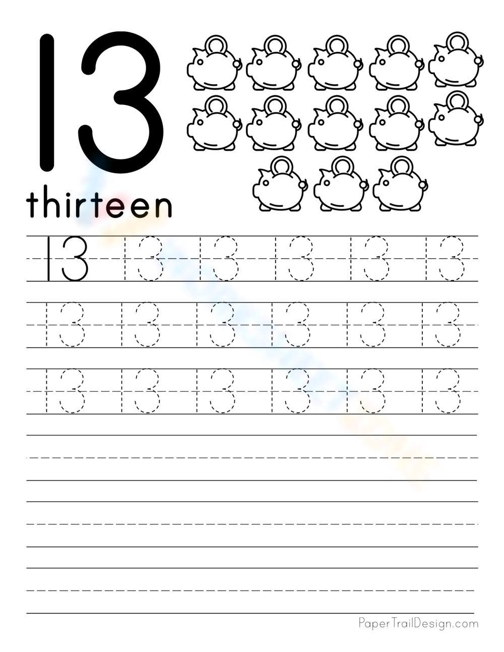 Printable Number 13 Worksheets