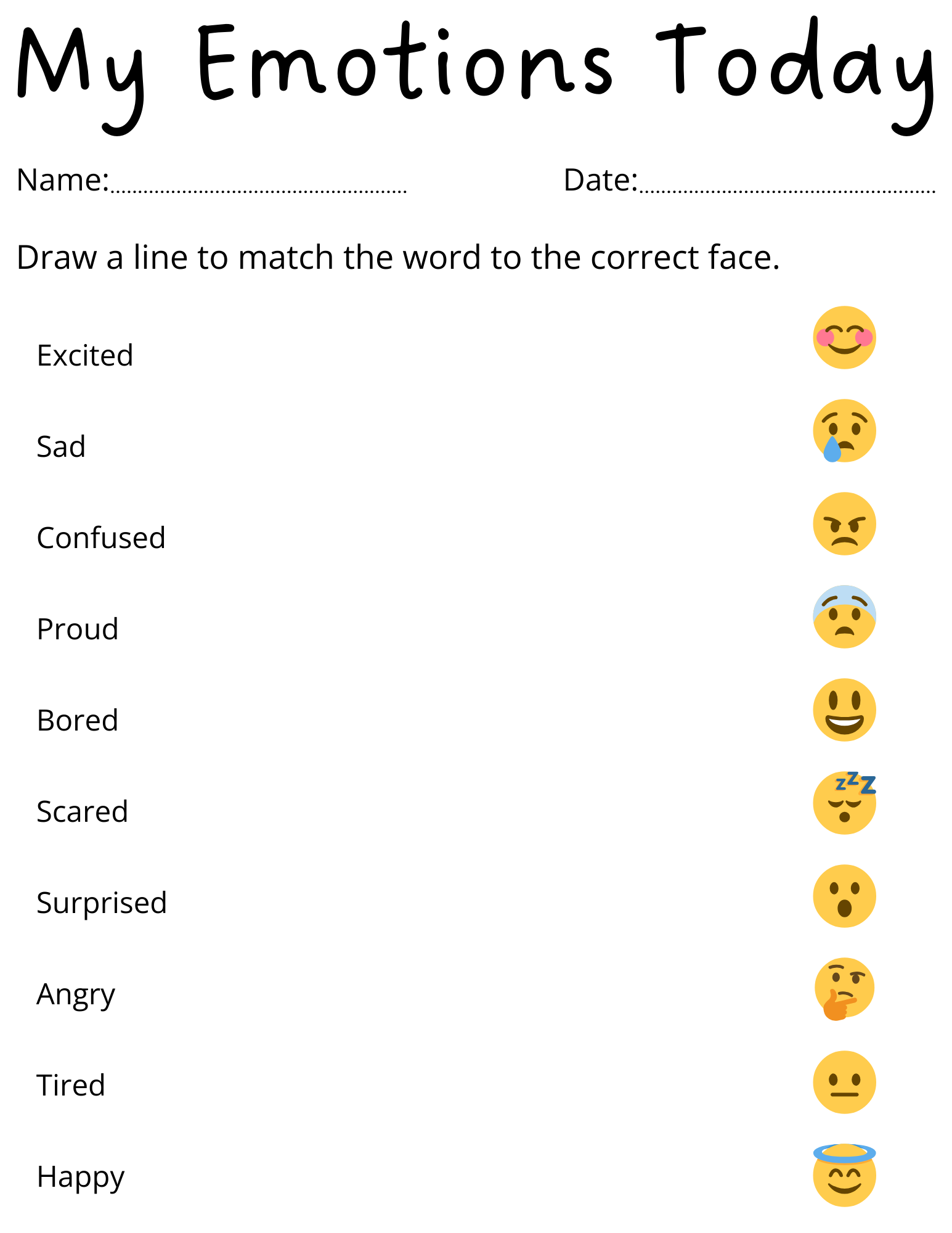 emotions worksheet for kindergarten