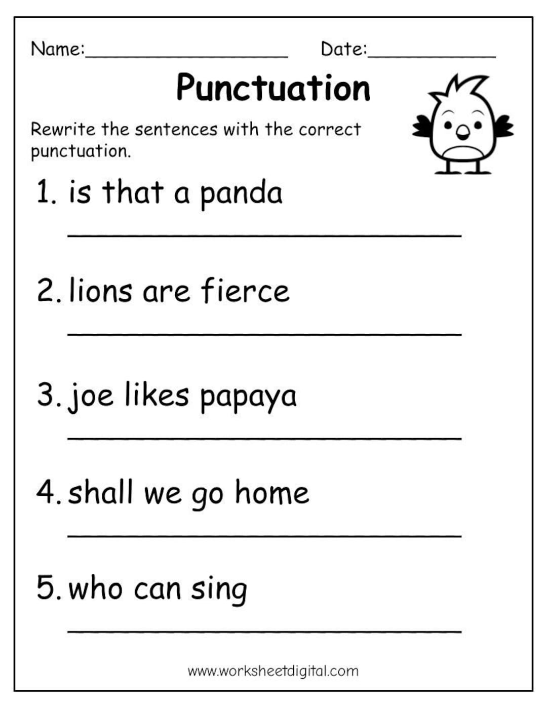 Printable Punctuation Practice Worksheets For Kids PDF Etsy