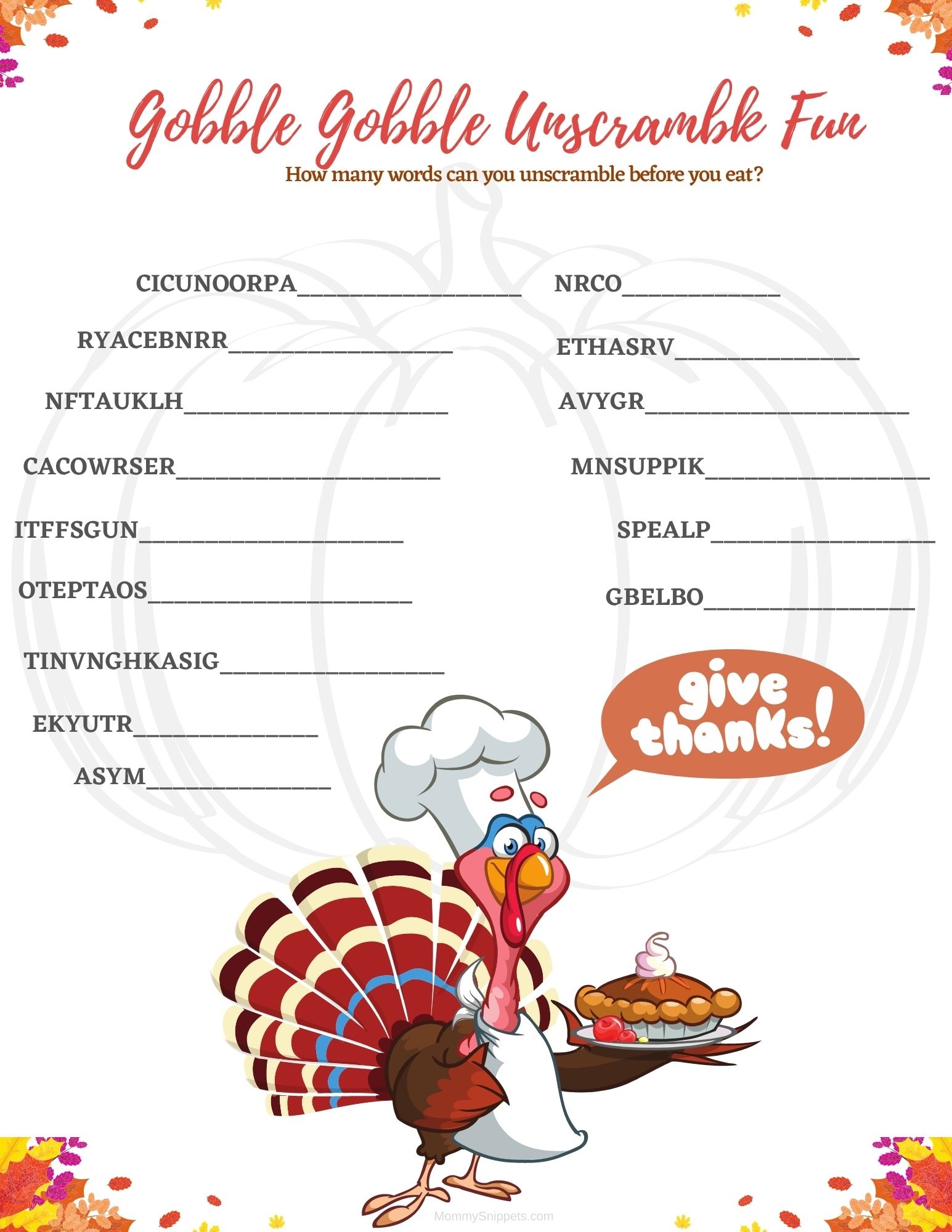 Printable Thanksgiving Activities Printable Party Favors