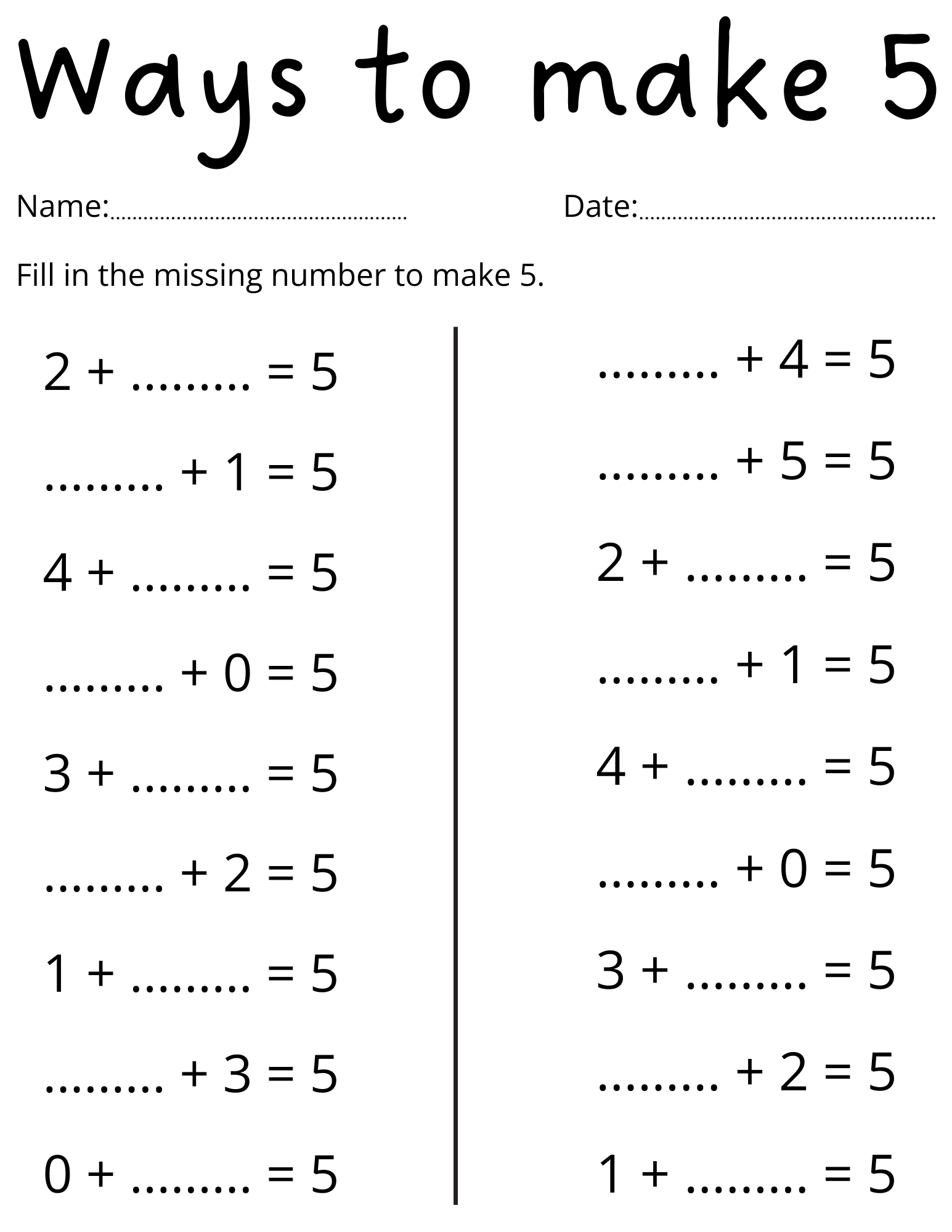 printable math kindergarten worksheets