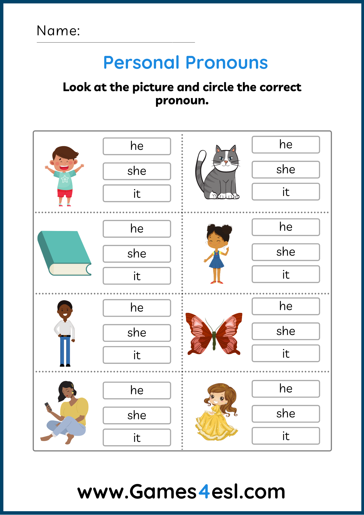 Pronoun Worksheets Games4esl Worksheets Library