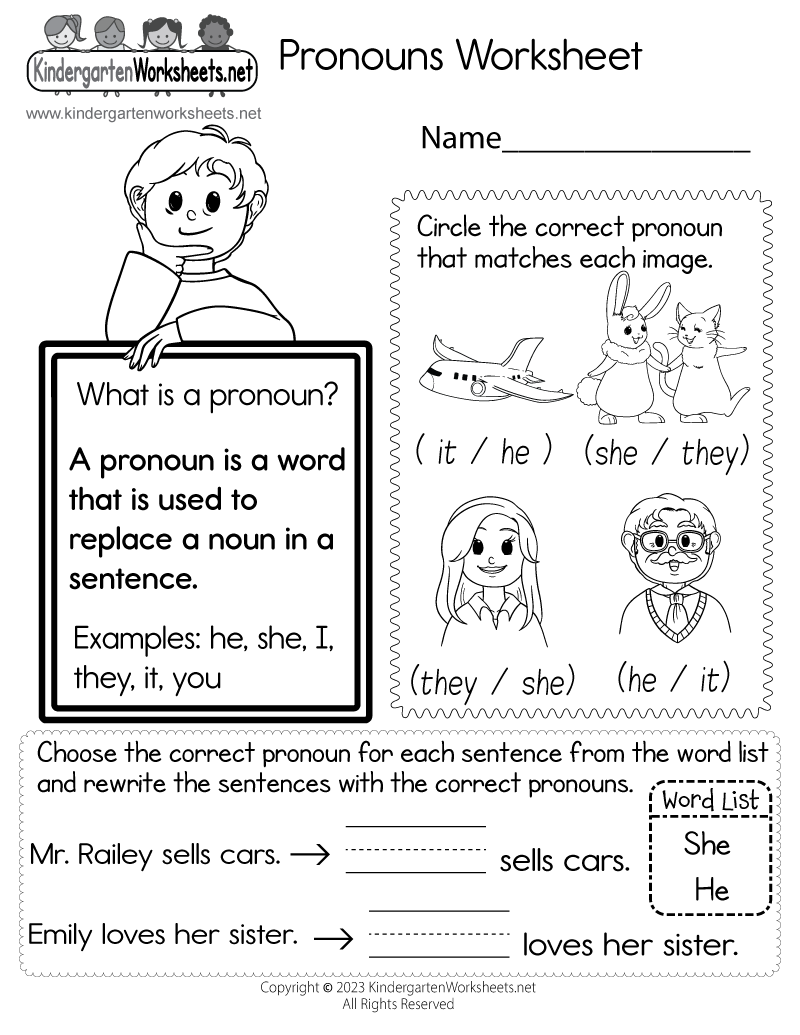 Pronouns Worksheet Free Printable Digital PDF