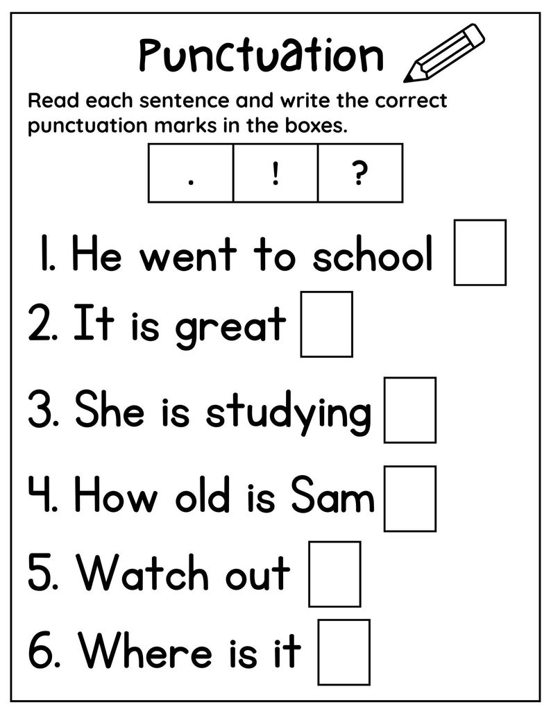 punctuation for kindergarten worksheets punctuation for kindergarten worksheets
