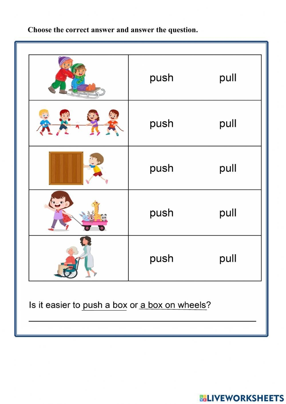 push pull worksheets for kindergarten