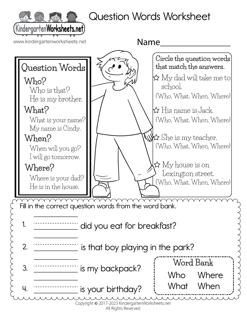 Question Words Worksheet Free Printable Digital PDF