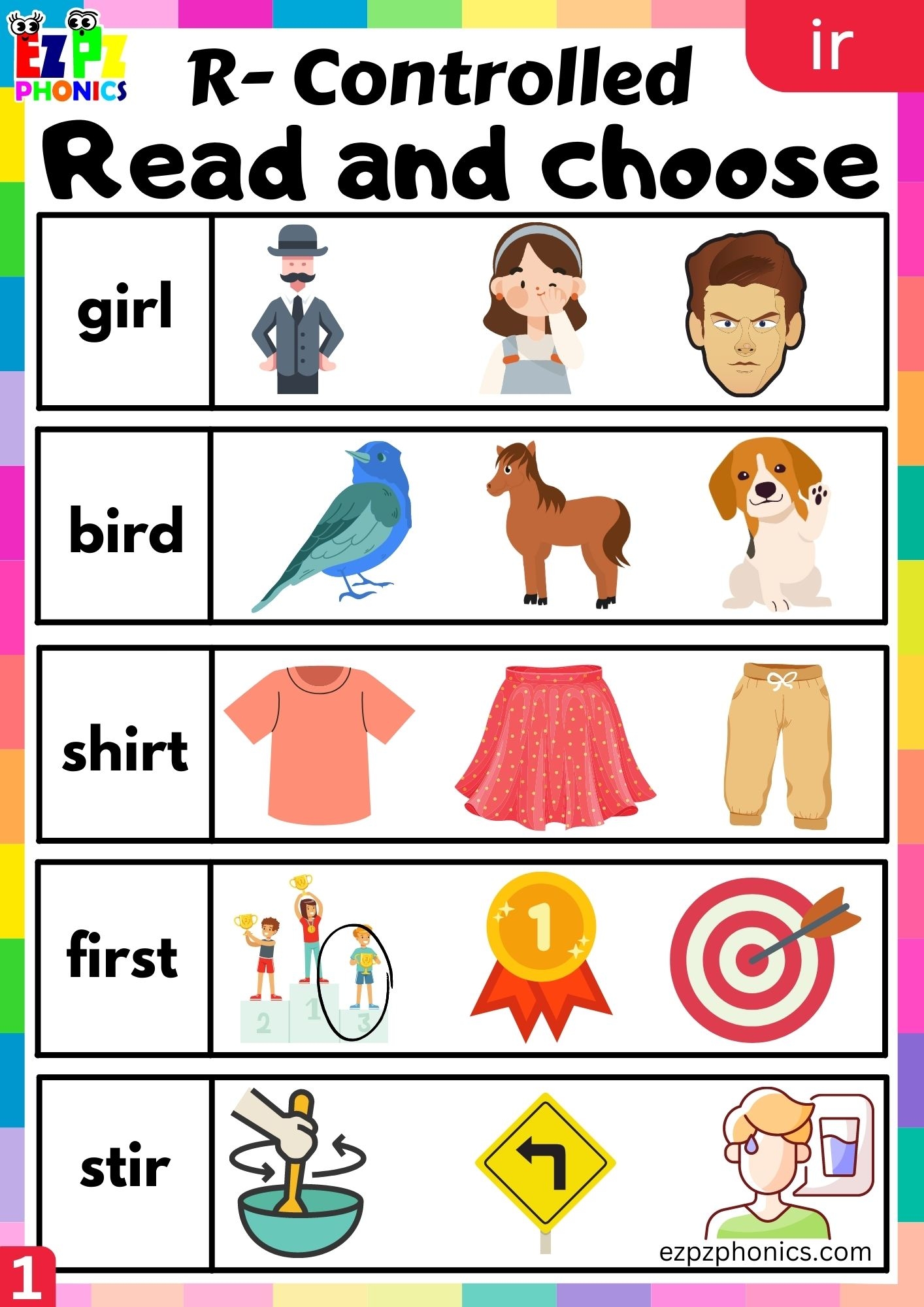 Read And Choose Activity For Ir Words R Controlled Vowels Phonics Group 1 Ezpzphonics