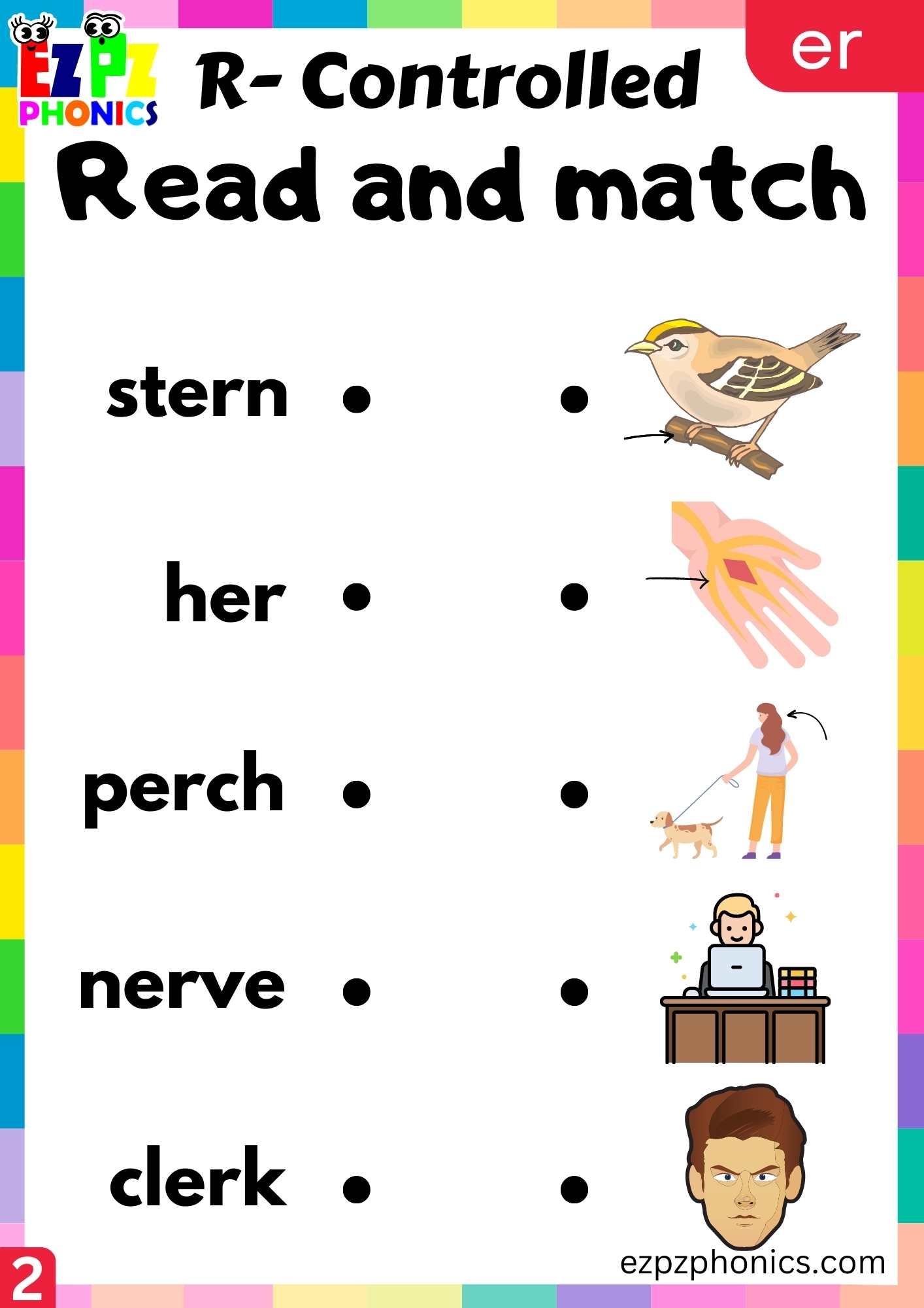 Read And Match Activity For Er Words R Controlled Vowels Phonics Group 2 Ezpzphonics