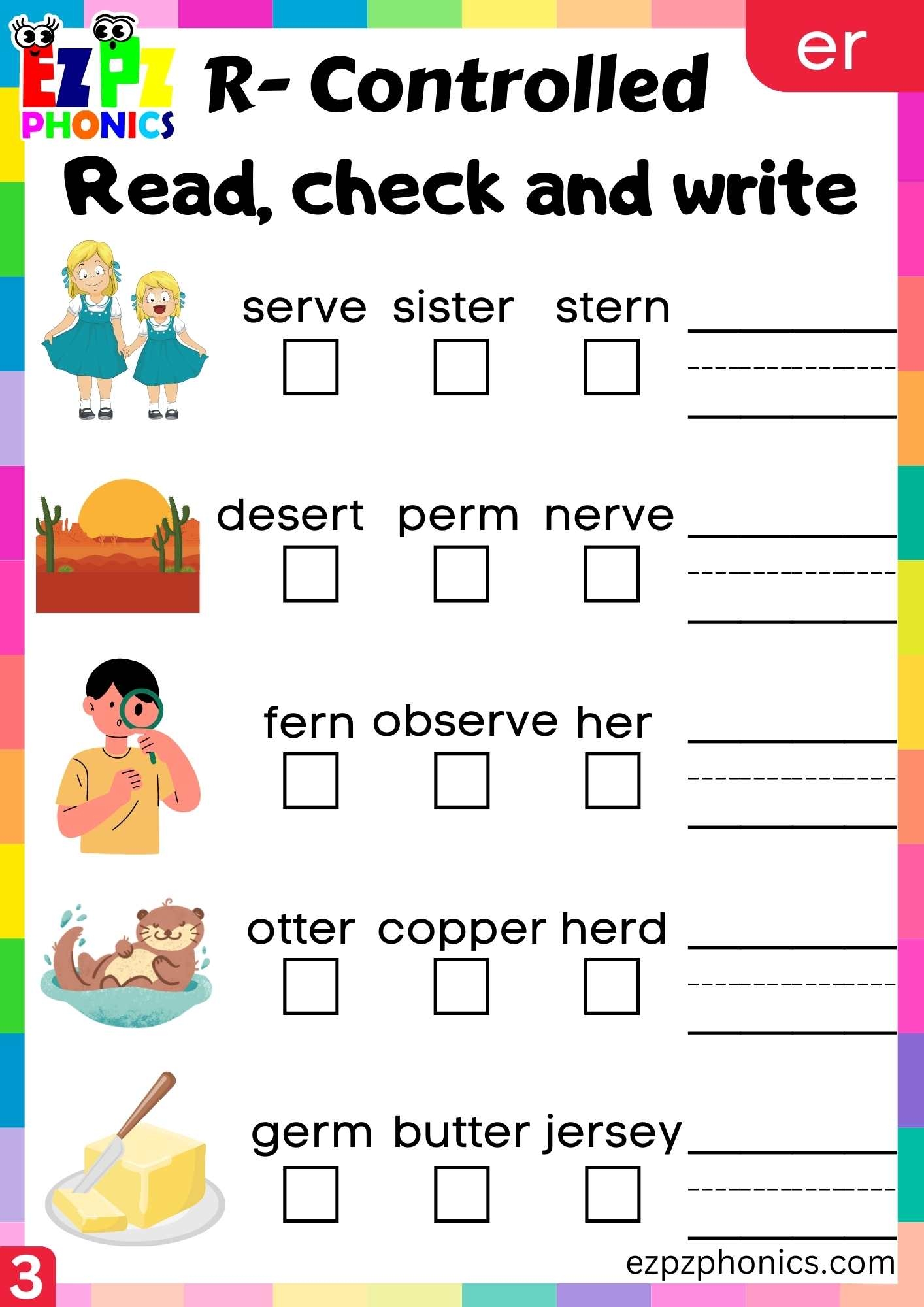 er phonics worksheets