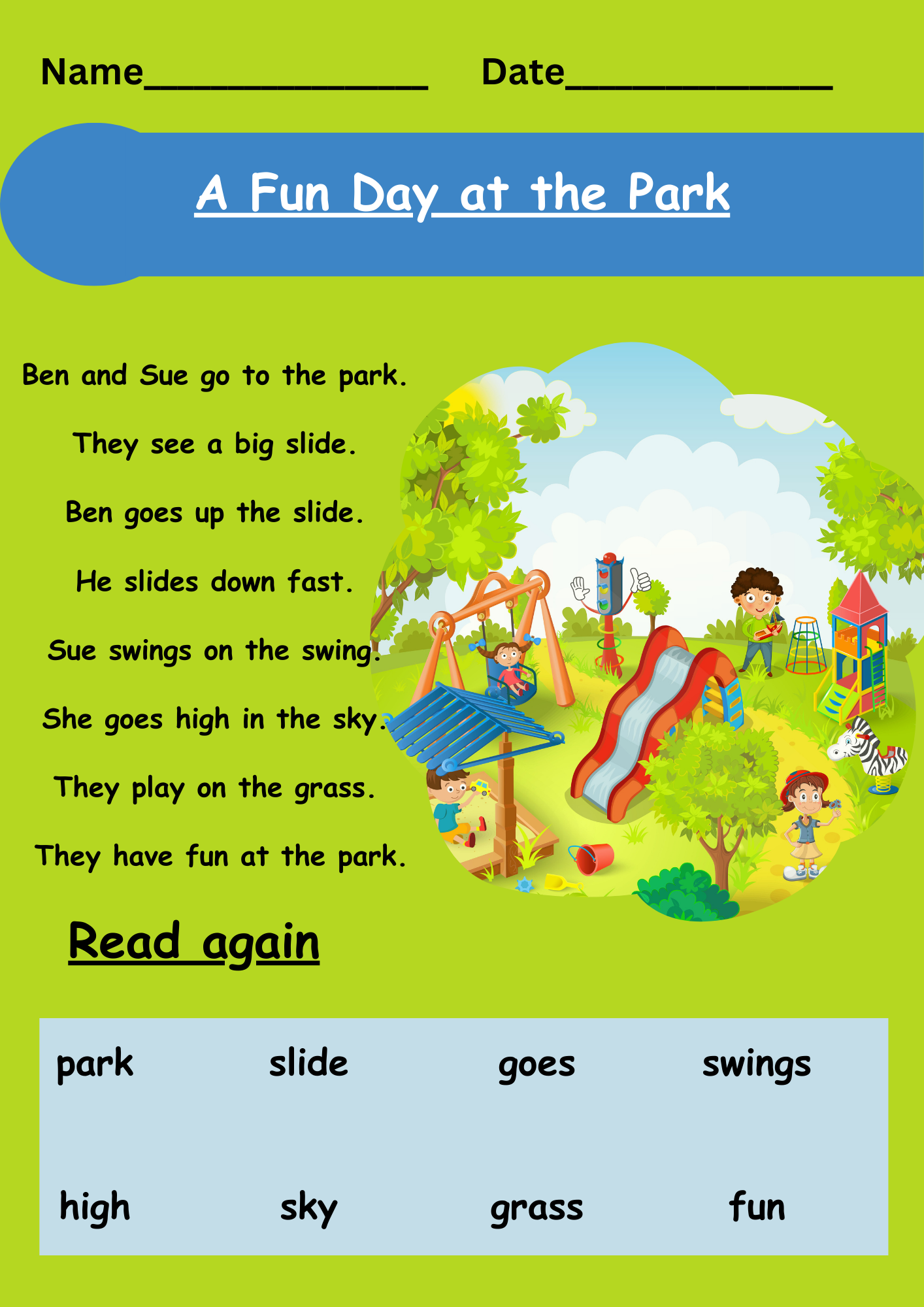 Reading Comprehension Passage For Kindergarten Level A Basic Level Free