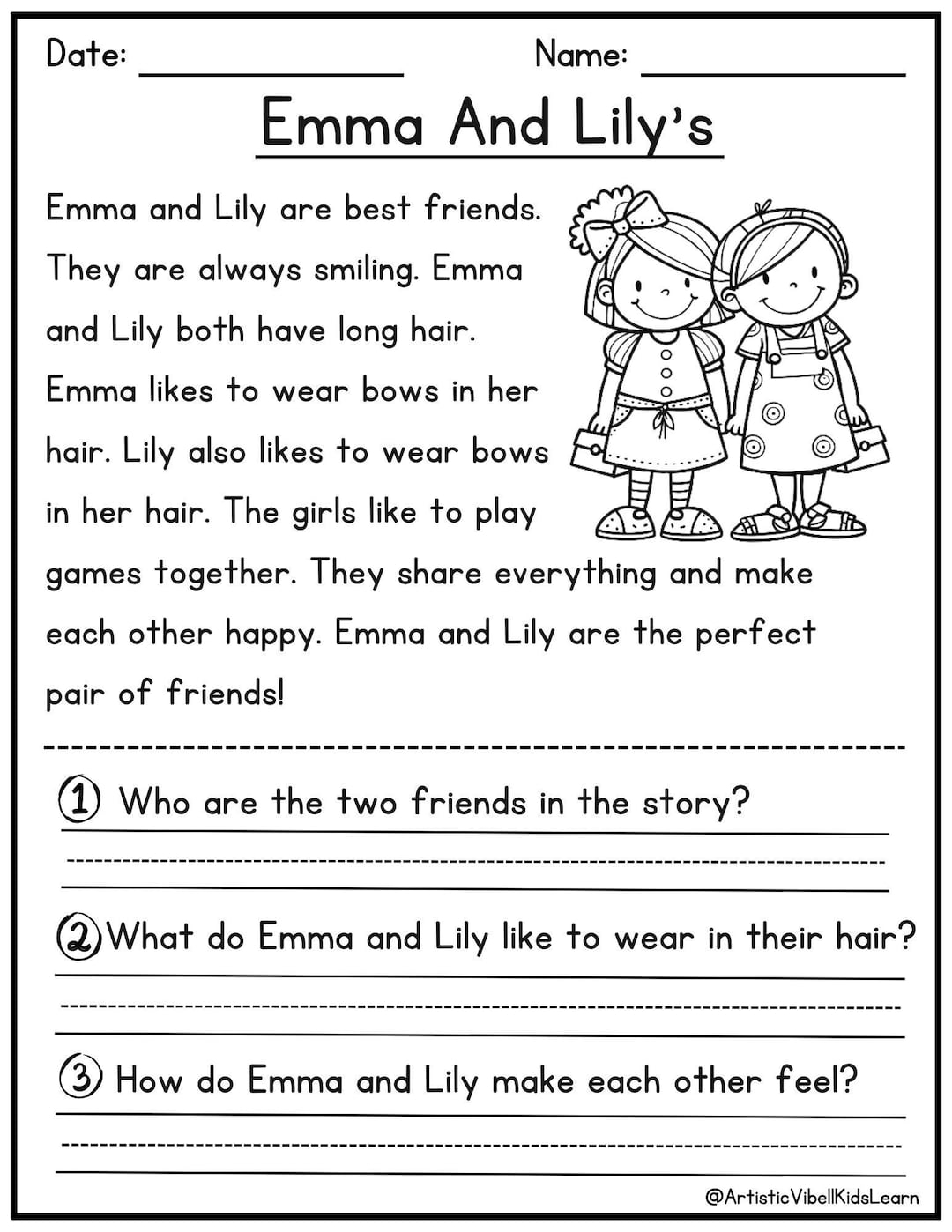 Reading Comprehension Printable Kindergarten First Grade Worksheets Instant Download Fluency Worksheet English Learing Set 2 Etsy Denmark