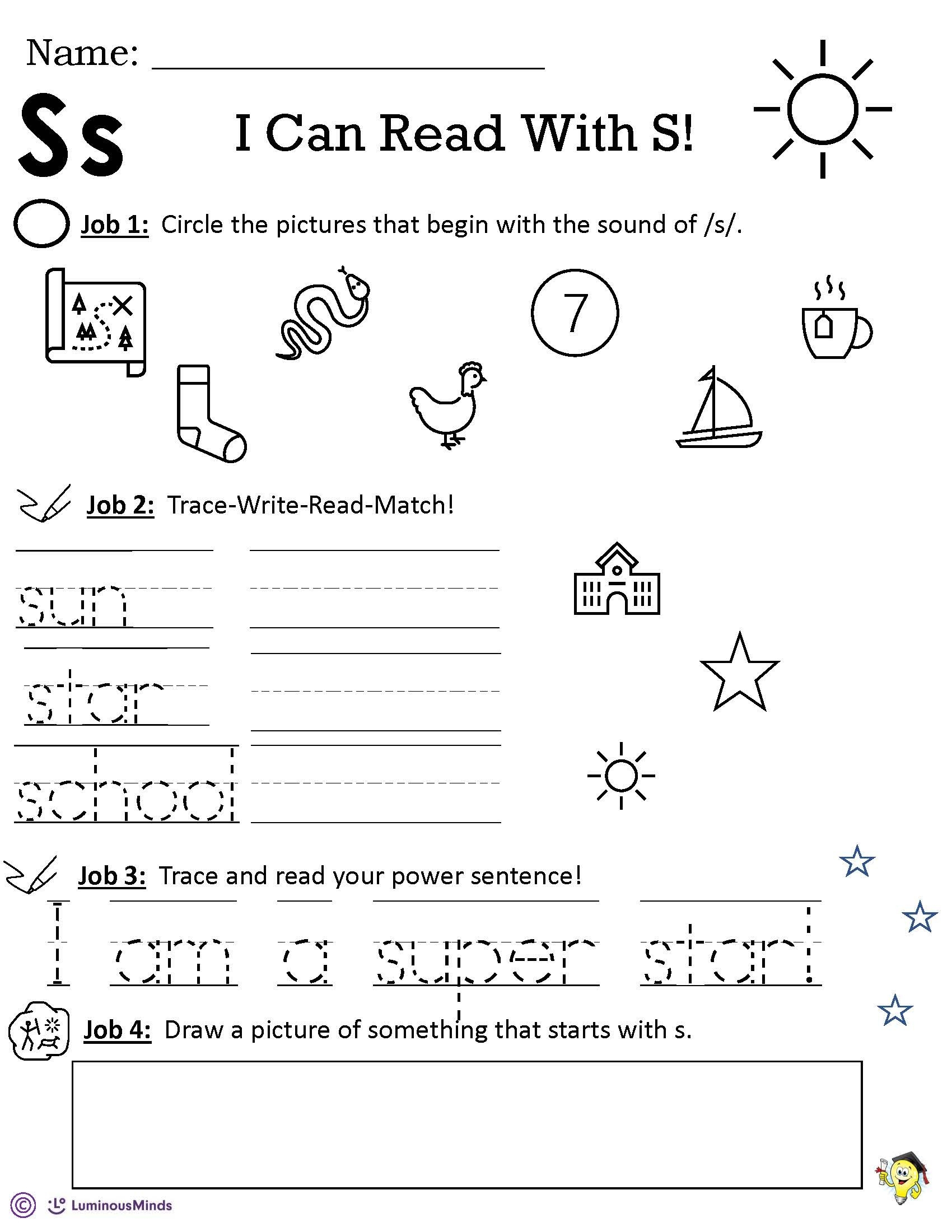 letter s phonics worksheets