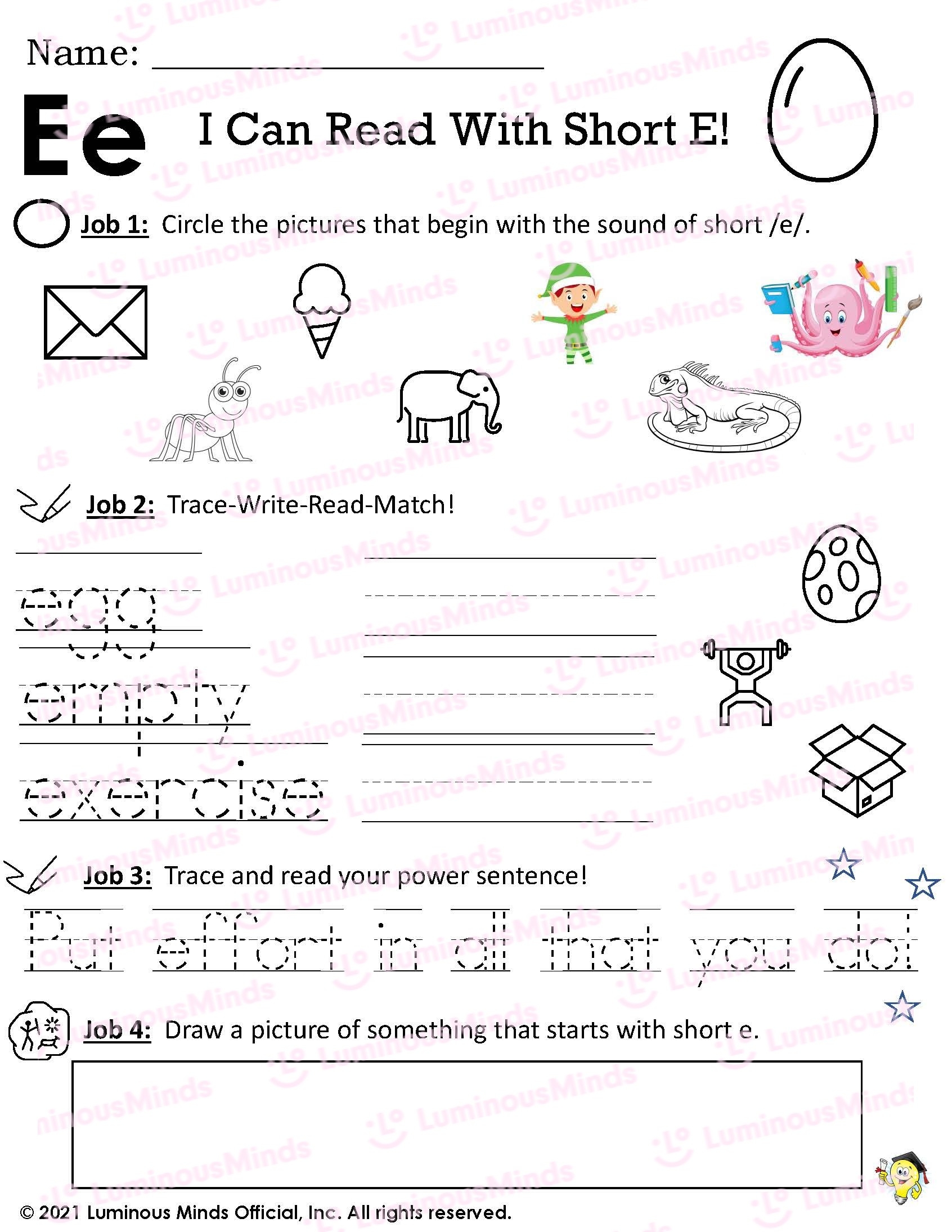 letter e phonics worksheets