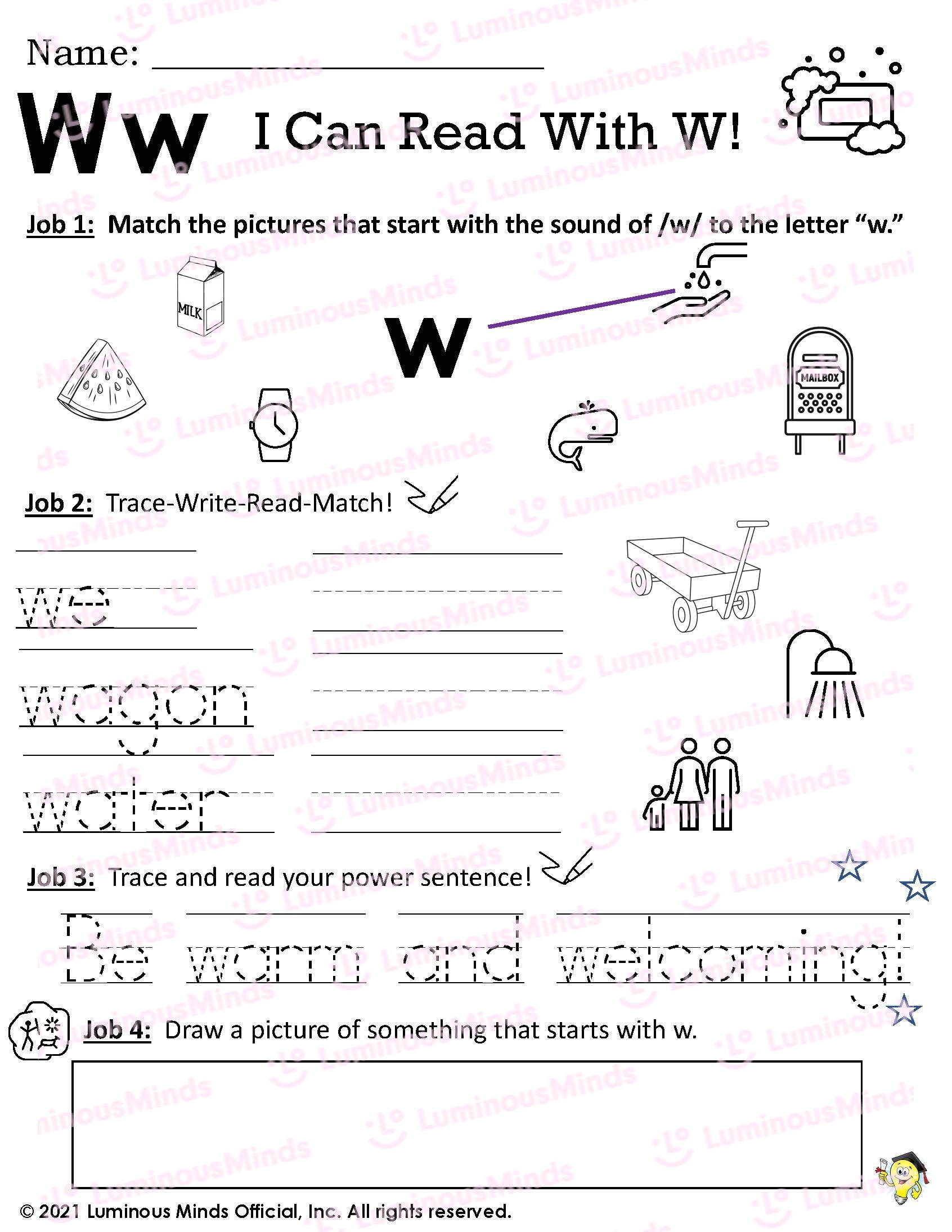 letter w phonics worksheets