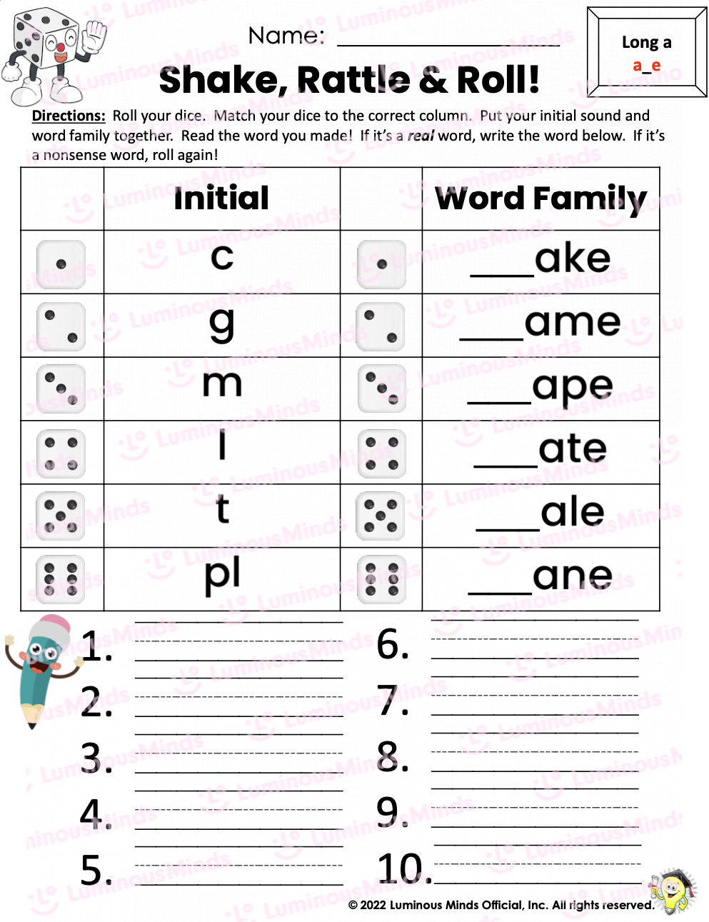 Reading Comprehension Worksheets Long A Worksheet Literacy Center Activity With A And A E