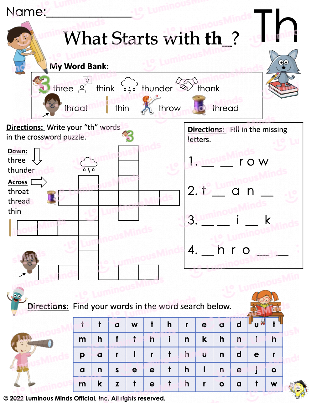 Reading Comprehension Worksheets What Starts With Th Digraph Th Worksheet