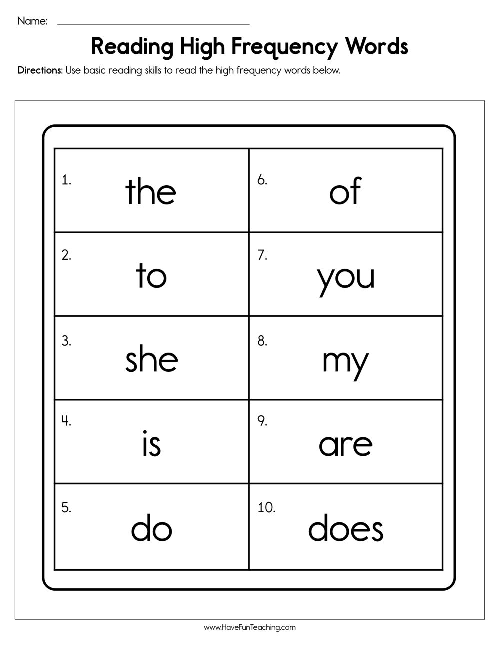kindergarten words worksheet