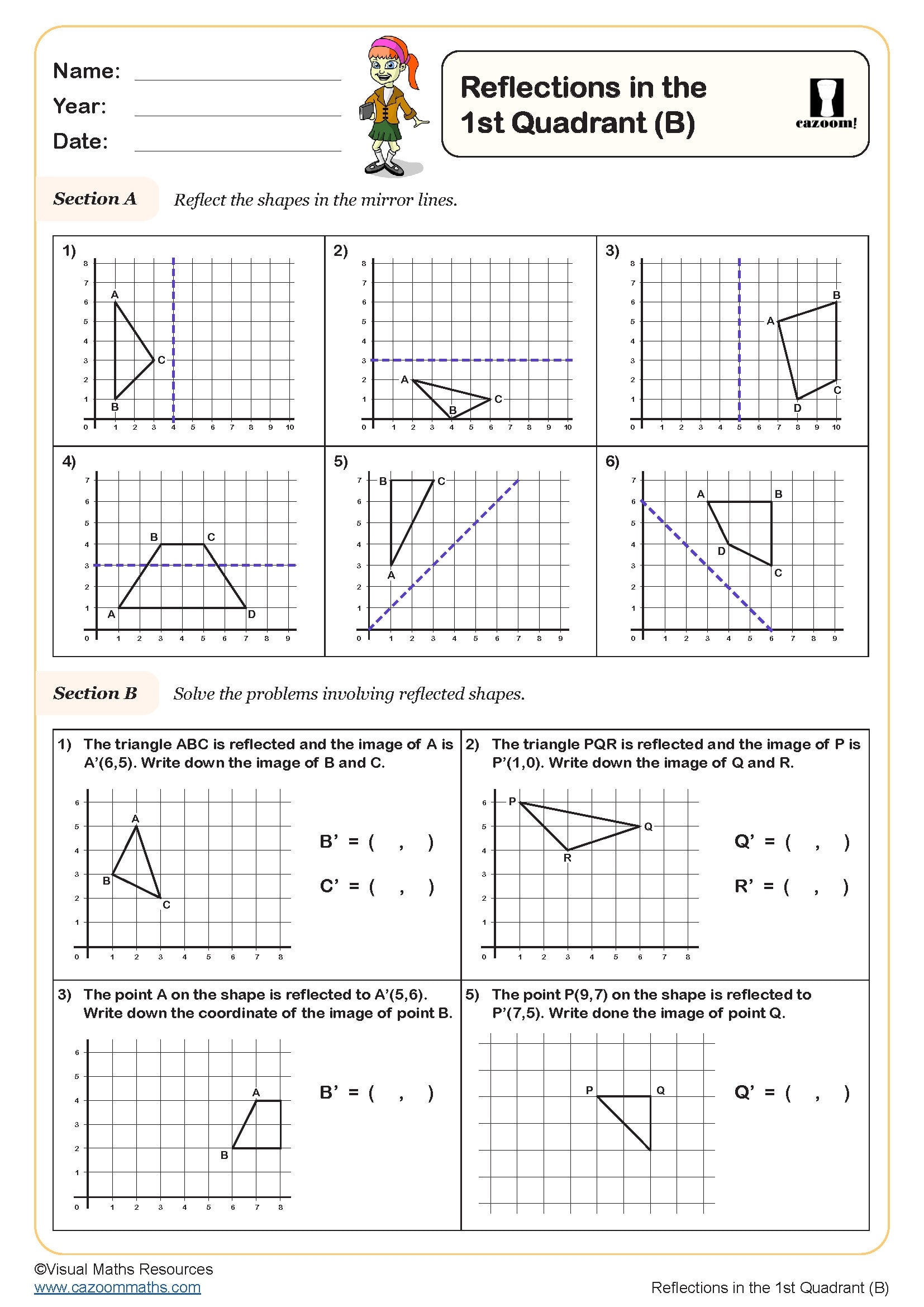 Reflections In The 1st Quadrant B Worksheet Fun And Engaging Year 5 PDF Worksheets Reflections In The 1st Quadrant B Worksheet Fun And Engaging Year 5 PDF Worksheets