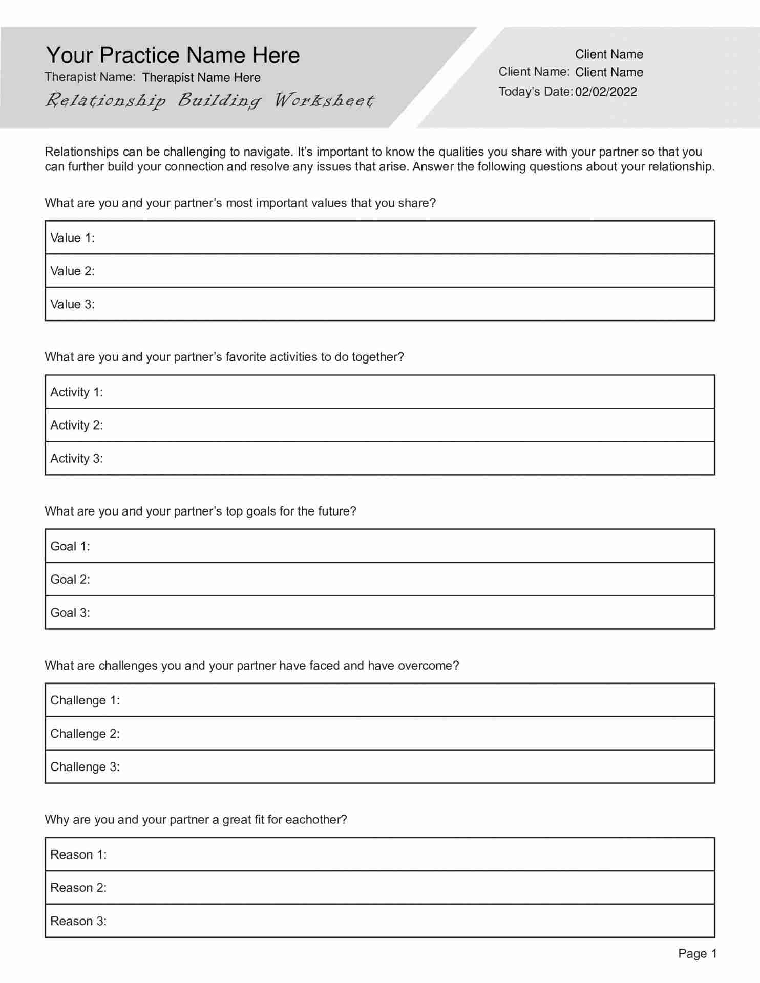 Relationship Building Worksheet PDF TherapyByPro