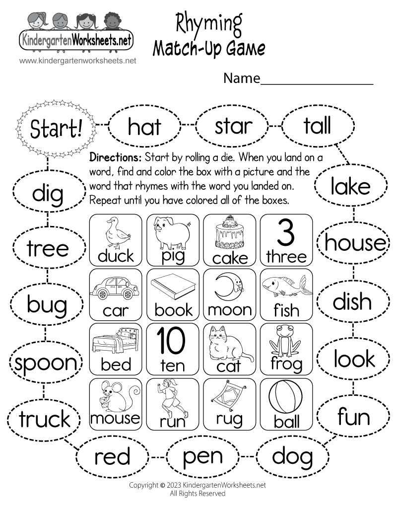rhyming words worksheet for kindergarten