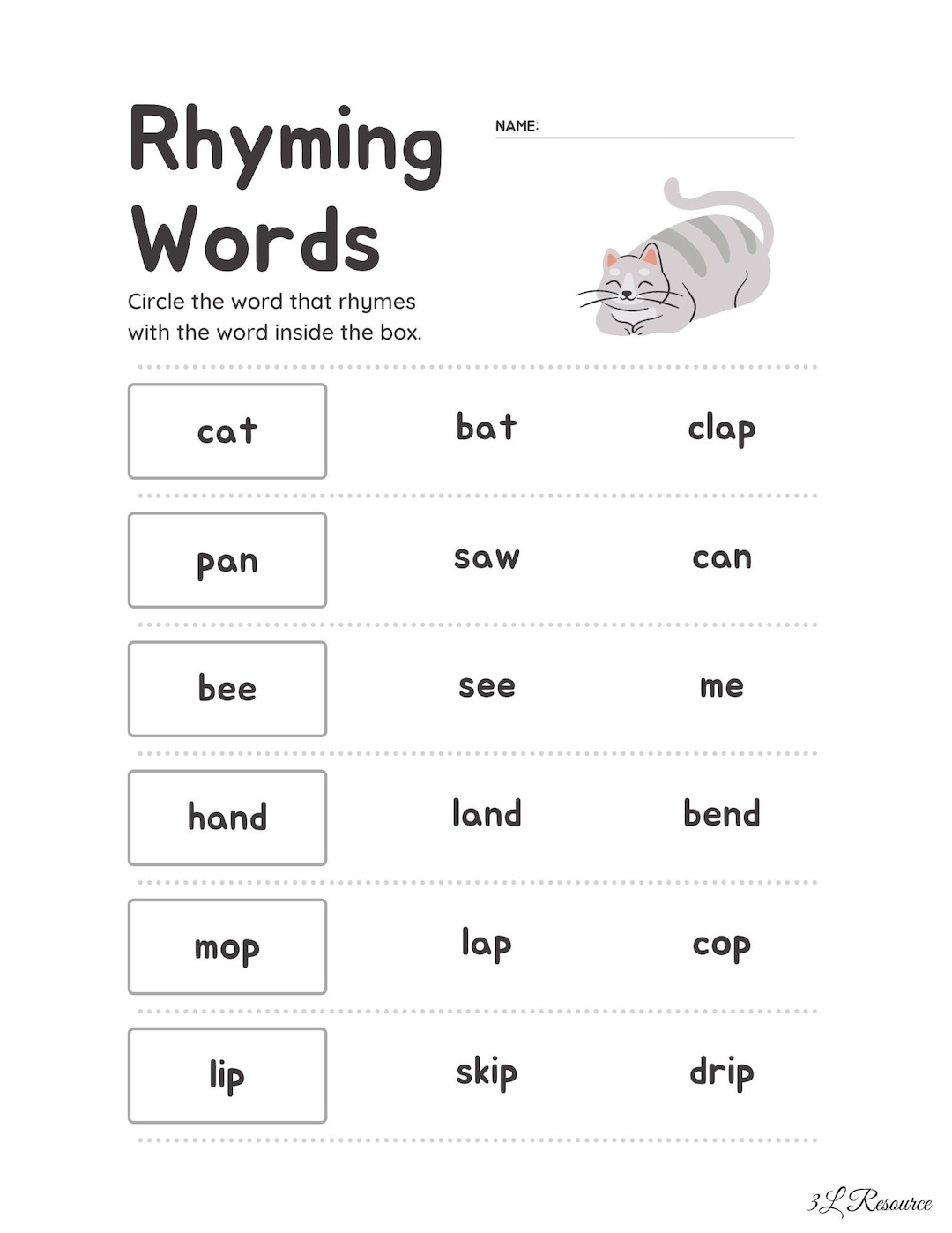 Rhyming Words Worksheets Kindergarten First Grade Etsy