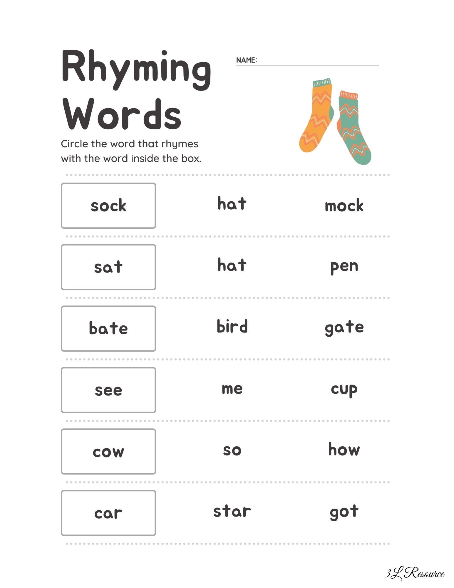 Rhyming Words Worksheets Kindergarten First Grade Etsy