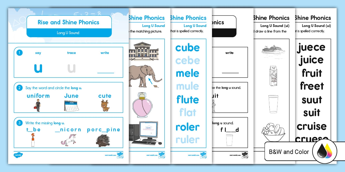 Rise And Shine Phonics Long U Sound Worksheet For 1st 2nd Grade