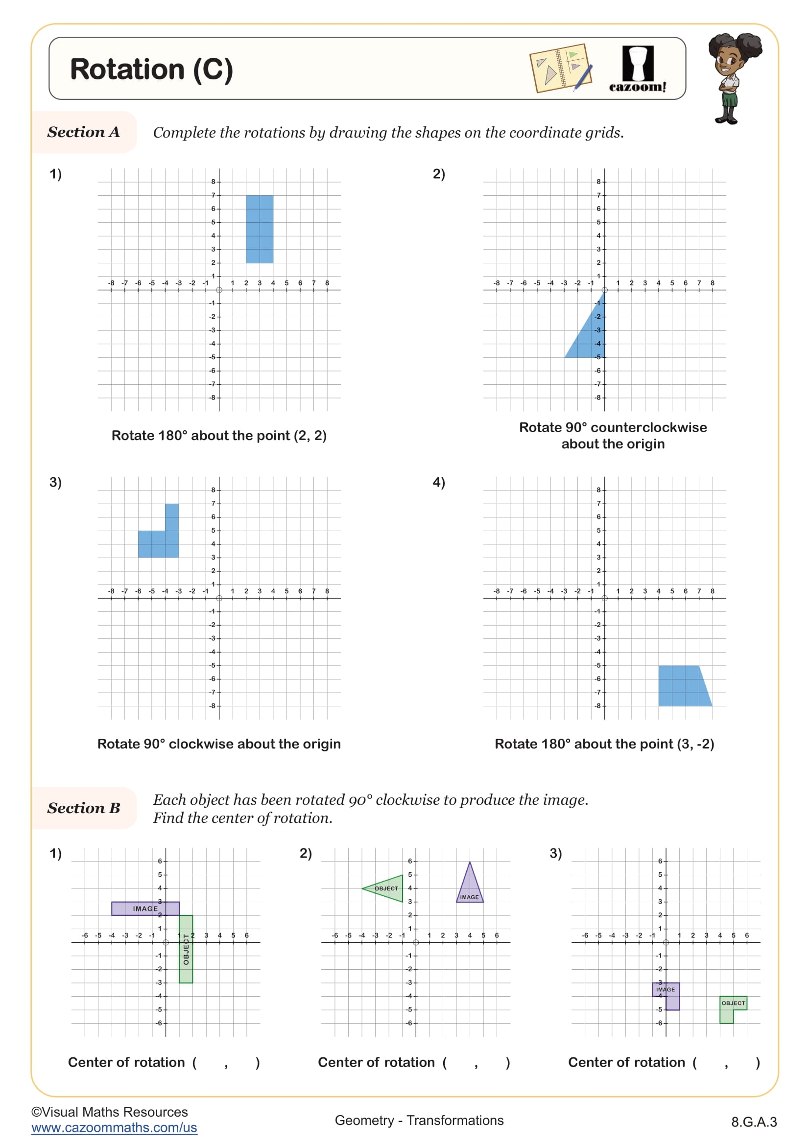 Rotation C Worksheet Fun And Engaging 8th Grade And IM 1 And Geometry Worksheet Cazoom Math