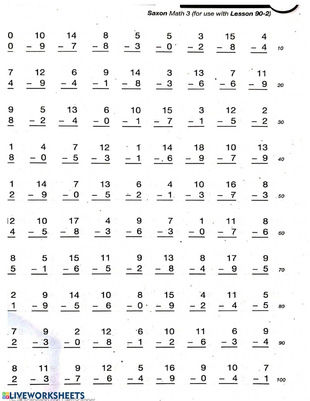 Saxon 90 2 Worksheet Worksheets Library
