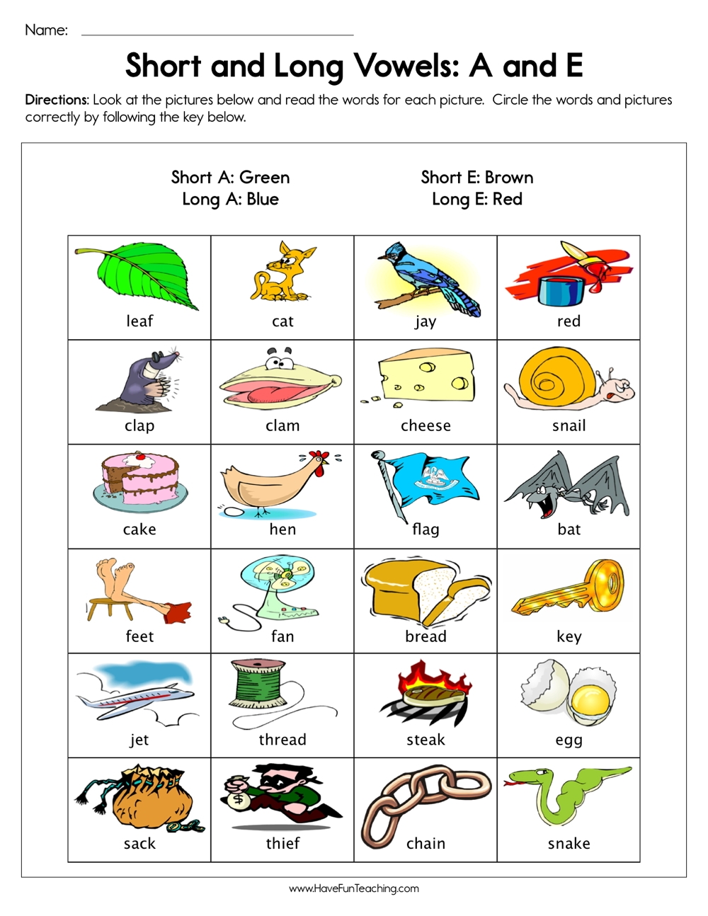 long and short vowel worksheet