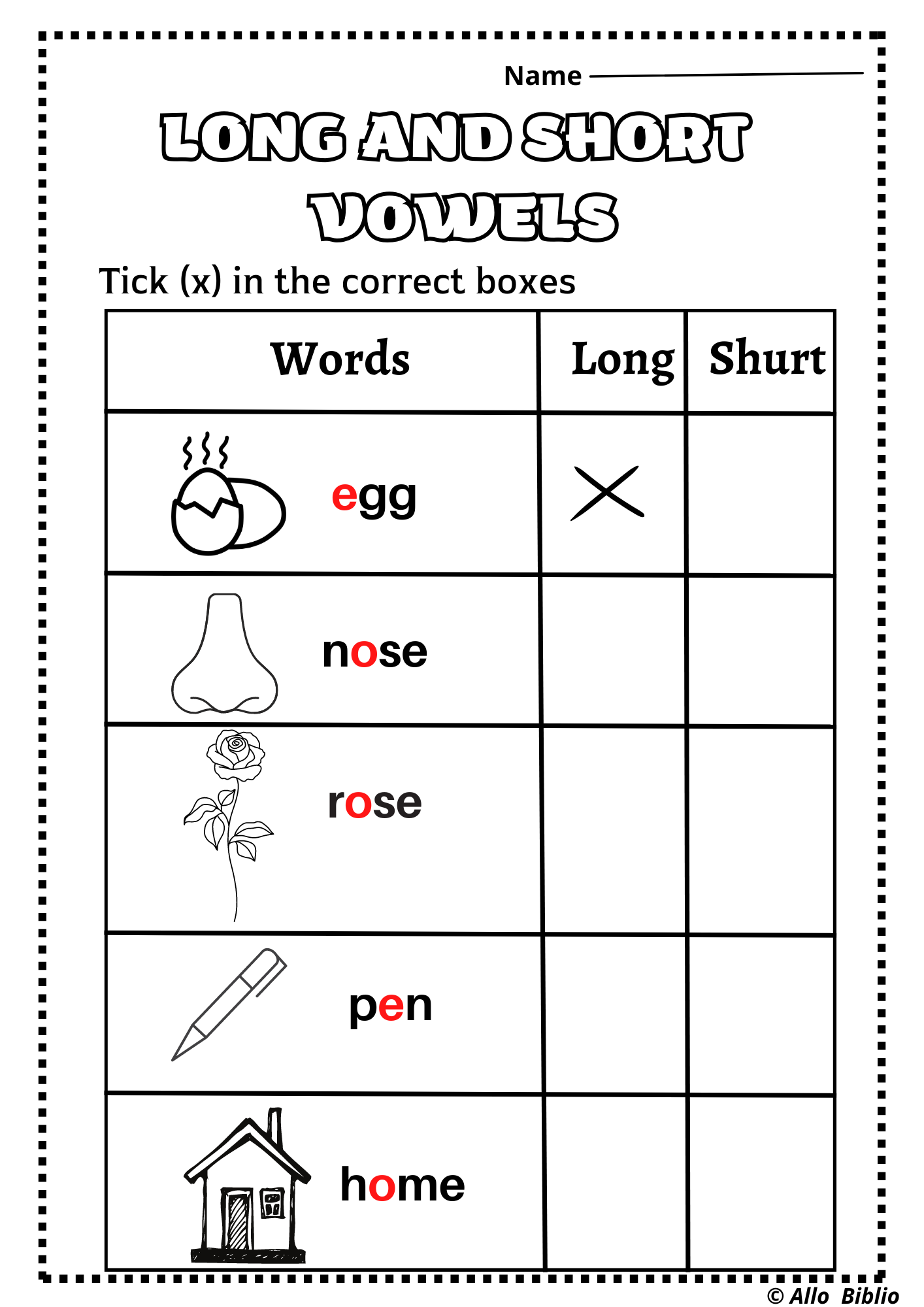 long and short vowel worksheets