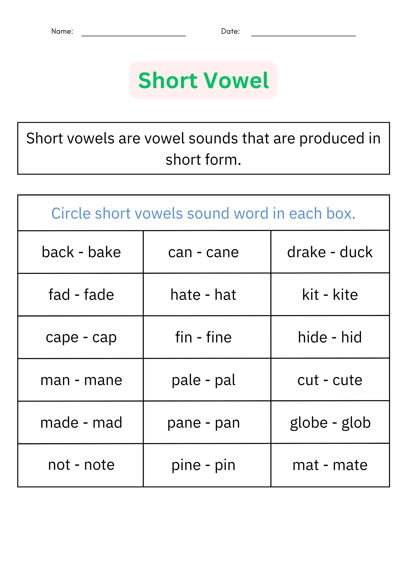 Short Vowel And Long Vowel Worksheets Vowel Sounds Activities For Grade 1 Made By Teachers