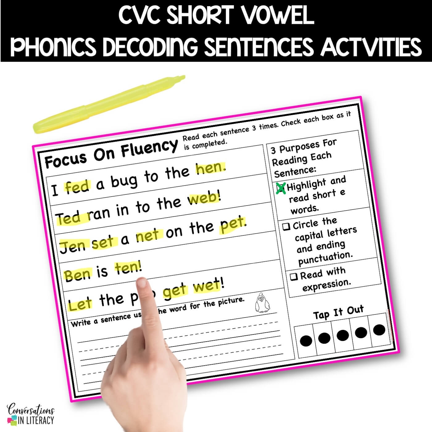 Short Vowel CVC Decoding Phonics Worksheets With Fluency Assessments Conversations In Literacy