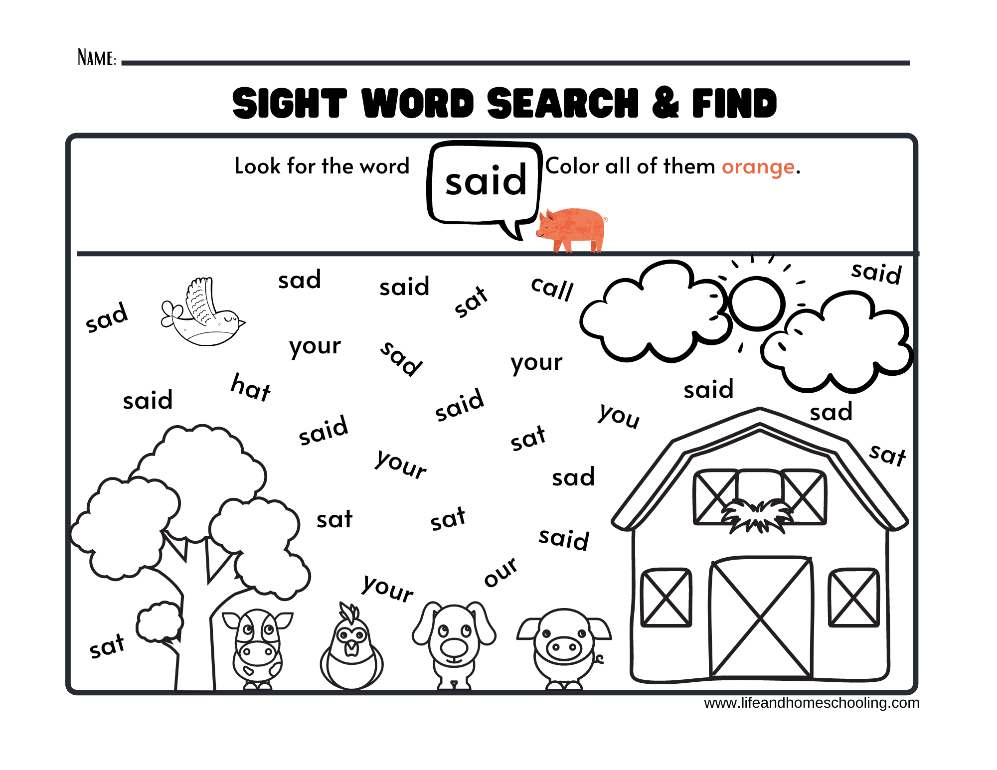 kindergarten sight words worksheets