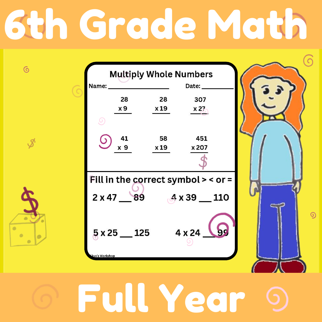 Sixth Grade Math Packet ALL TOPICS Worksheets Tests Quiz Aligns With IXL Math Classful