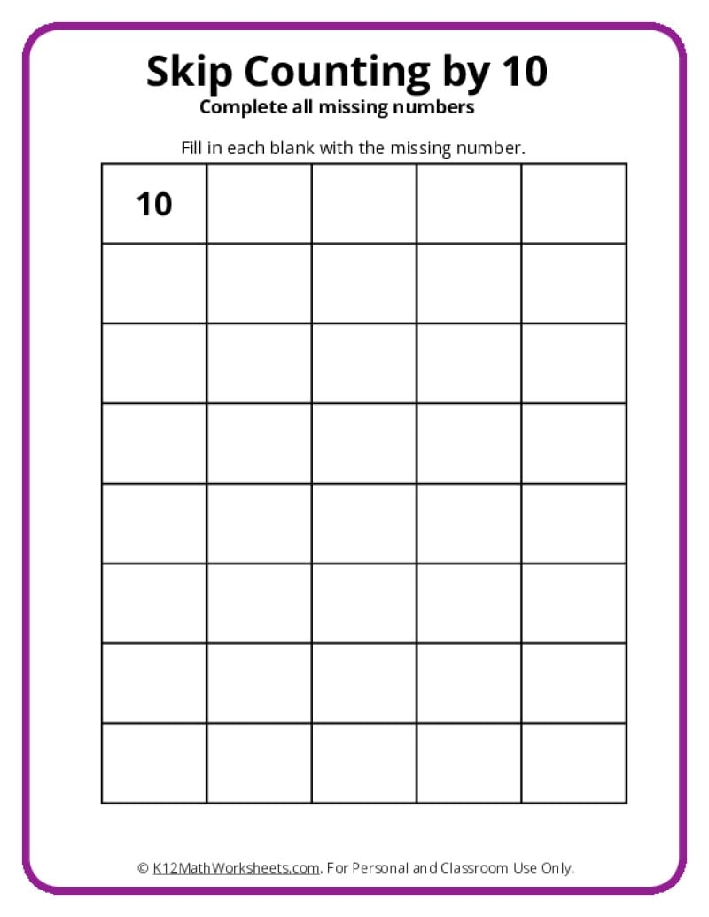 counting by 10 worksheets for kindergarten