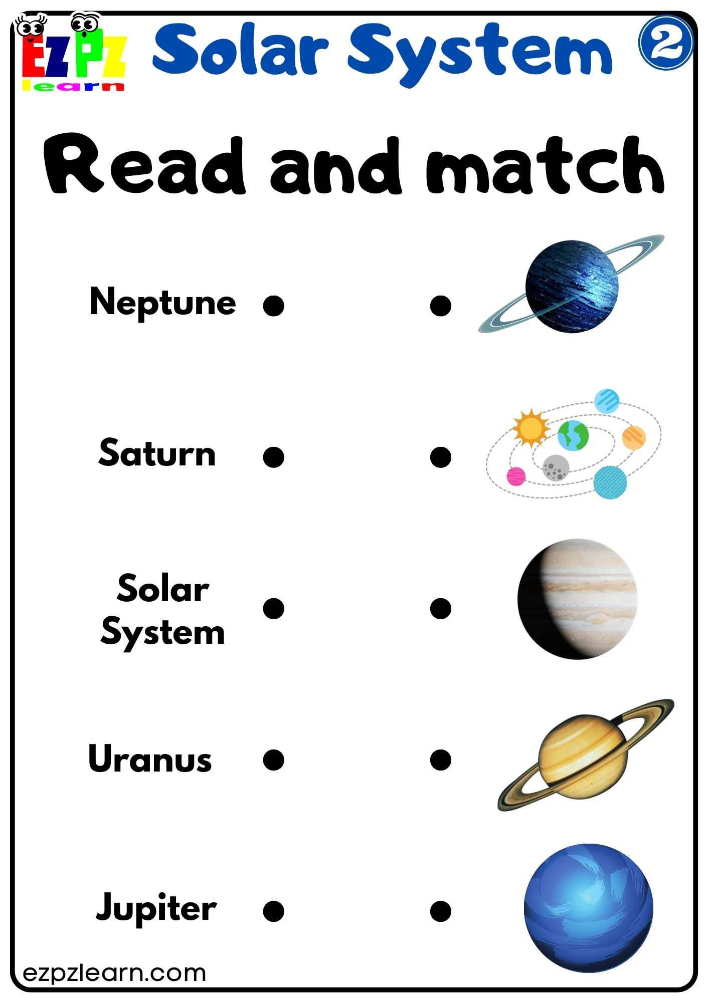 Solar System Read And Match Worksheet 2 For Kids Ezpzlearn