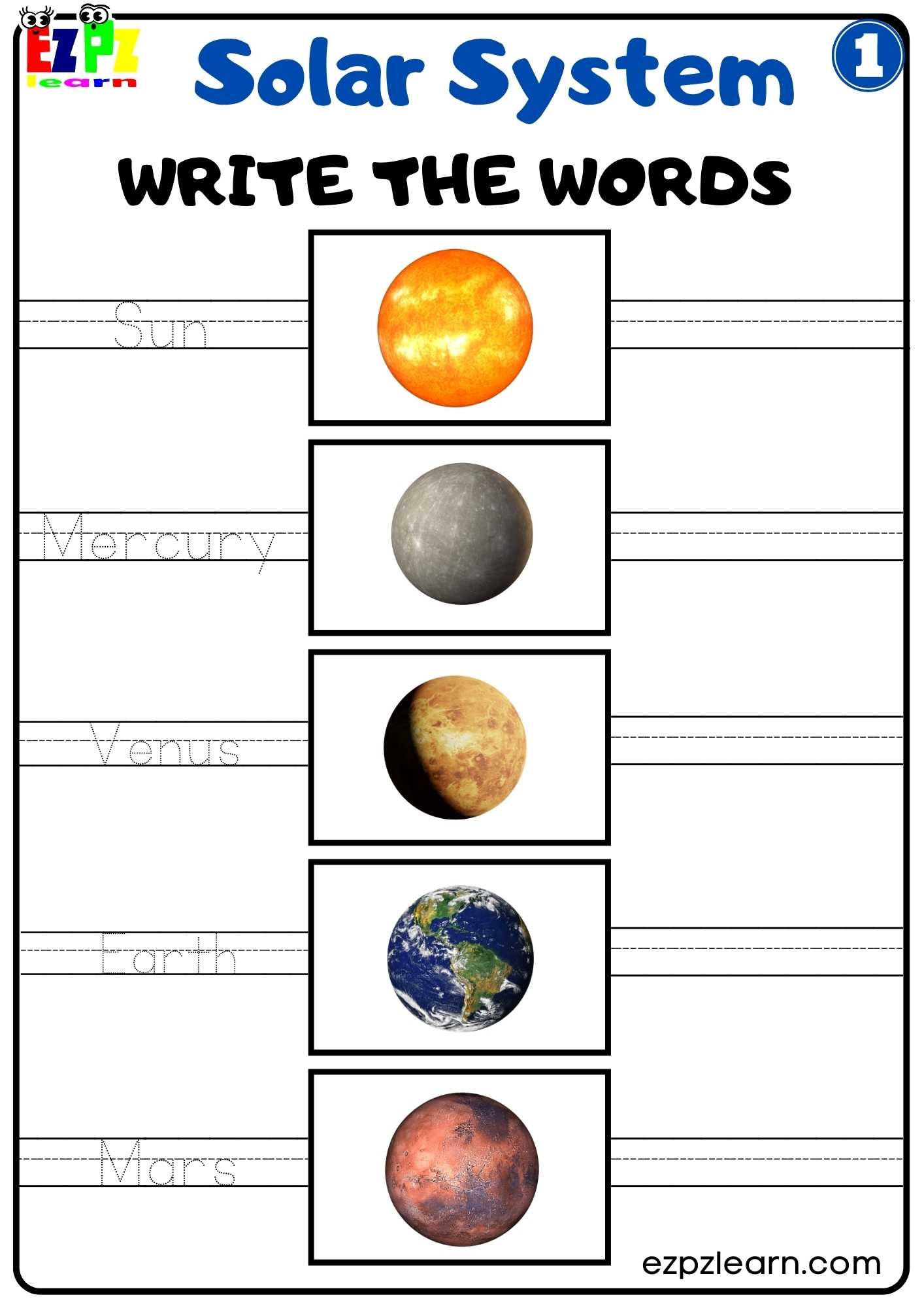 Solar System Write The Words Worksheet 1 For Kids Ezpzlearn