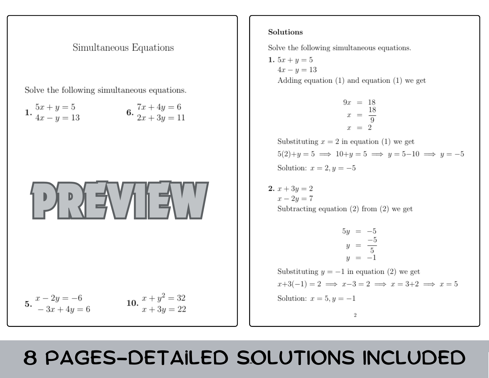 elimination math worksheets